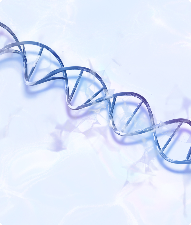 A colorful representation of a DNA double helix is superimposed on a soft, textured background, symbolizing scientific and biological themes.