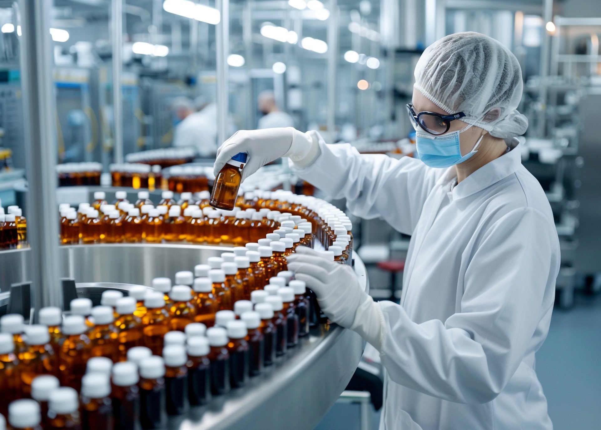 An employee at a Pharmaceutical manufacturing facility.
